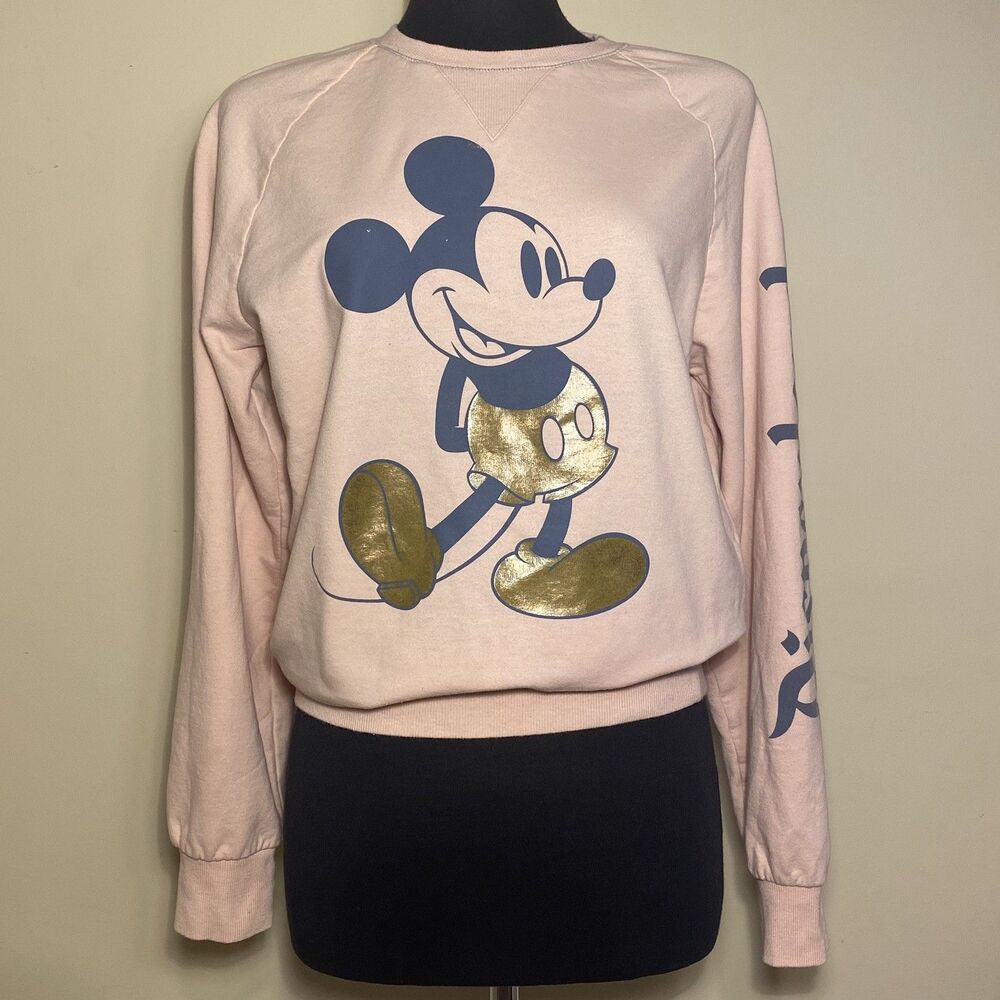 Walt Disney World Mickey Mouse Pullover Womens Gold Foil Sweatshirt Small Pink